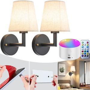 YHCDLAMP Peel and Stick Wall Sconces, No Drilling Stick On Wall Sconce, Wireless Battery Operated Wall Lights, Adhesive Wall Lamp with 10000mAh Battery Bulb for Bedroom Living Room Decor