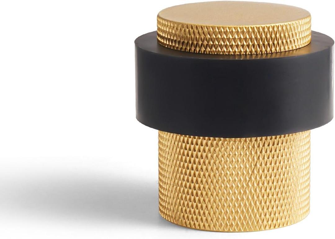 PANALI Floor Door Stop,1-1/2" Length 1-3/5"Height Cylindrical Floor Mount Door Stopper, Solid Heavy-Duty Brass Door Holder for Wall Protector, Brass Doorstop 1Pack,Brushed Brass