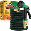 Flexi Hose with 8 Function Nozzle, 25FT - Lightweight Expandable Garden Hose, No-Kink Flexibility, 3/4 Inch Solid Brass Fittings and Double Latex Core - Black and Green