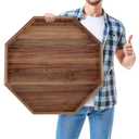 Teenyyou 24 Inches Extra Large Octagonal Ottoman Tray with Handles Acacia Wood Boards Wooden Serving Tray Fruit Platter Decorative Trays for Living Room, Tea Coffee Table, Breakfast in Bed Kitchen