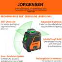 JORGENSEN 360 Laser Level with Tripod, 100 FT Rechargeable Self Leveling Cross Line Laser Leveler Tool with Magnetic Base, Wide Angle Green Laser Level for Picture Hanging, Floor Tile, Construction