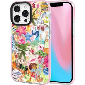 ChiCsFleur for iPhone 13 Pro Case, TPU Phone case with Camera Protection for Women Girls Teens - Colorful Tropical Coastal Collage Design Palm Colorful Hibiscus Disco Dog Starfish Lemon Y2K Aesthetic
