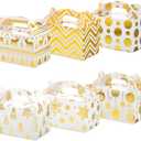 Faccito 24 Pack Christmas Treat Boxes Xmas Cardboard Gable Goody Candy Cookie Boxes Foil Gift with Handles for Gift Wrapping Holiday Party Favor Present Supplies, 6 Designs(Gold)