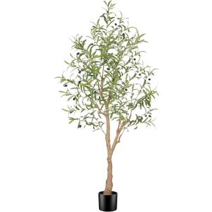FEELEAD 5FT Artificial Olive Tree, 5 Feet Faux Olive Tree with Realistic Leaves and Natural Trunk, Potted Fake Olive Tree for Home, Living Room, Office Decor