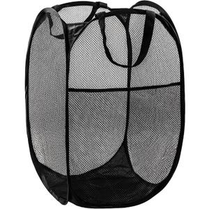 DUCOO Pop Up Laundry Hamper, 70L Collapsible Mesh Laundry Basket with Side Pocket, Foldable Dirty Clothes Hamper with Sturdy Reinforced Handles for Home Dorm Bedroom Travel Bathroom Storage, Black, Large