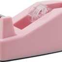 Desktop Tape Dispenser Heavy Duty Desk Accessories Floral Office Tape Dispensers, Weighted Non-Skid Base, Macaron Pink