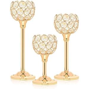 Kehail Crystal Metal Tealight Candlestick, Bling Bowl Candelabras, Tall Crystal Votive Candle Holders Elegant Crystal Candle Centerpiece for Dining Table Wedding Decor (Set of 8, Gold)