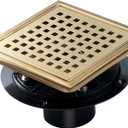 SaniteModar Shower Drain, 6 inch Shower Floor Square Drain with Flange, Removeable Grid Panel SUS 304 Stainless Steel Square Shower Drain, Brushed Gold