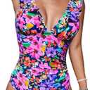 CUPSHE Women's Ruffled One Piece Swimsuit V Neck Lace Up XL