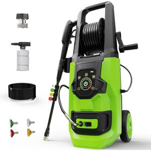 Electric Pressure Washer - 5000 PSI 3.0 GPM Power Washer with Touch Screen Adjustable Pressure, 35FT Power Cord and 4 Different Nozzles, Foam Cannon for Car, Garden, Yard, Green