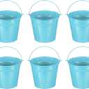PATIKIL 5.9"x5.1" Small Metal Buckets with Handle, 6 Pcs Mini Galvanized Bucket Colorful Easter Buckets for Crafts Party Favors Decoration, Blue