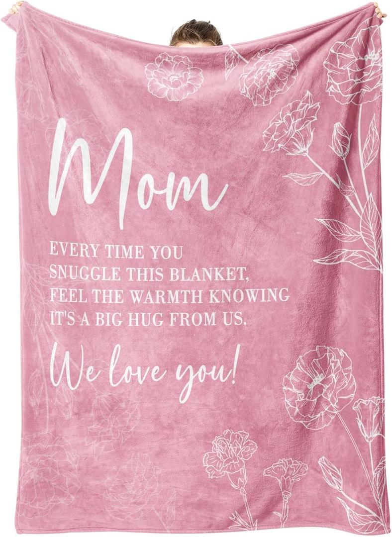 GiltGlimmer Gifts for Mom, Mom Birthday Gifts Blanket, Moms Gift for Women from Daughter Son, We Love You Present for Mother Mommy Christmas Mothers Day 60" x 50", Pink