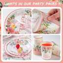 350 Pieces Baby Shower Decorations for Girl Serves 50 Guests, Floral Disposable Dinnerware Set, Pink and Rose Gold Paper Plates Cups Napkins with Plastic Cutlery