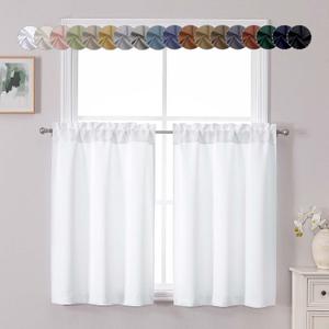 Chyhomenyc Light Filtering Short Curtains 36 Inch Length, Small Kitchen Curtain Tiers Over Sink, Half Window Cafe Curtain Tier for Bathroom Basement Cabinet Camper, 2 PCS, Each 30" Wx36 L, Pure White