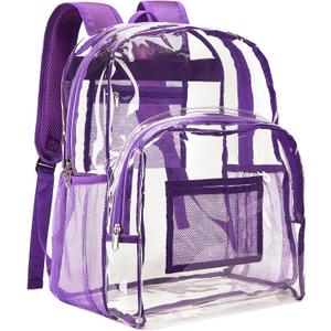Vorspack Clear Backpack Heavy Duty PVC Transparent Backpack Extra Large Clear Backpacks with Reinforced Strap for College Workplace Security - Purple