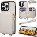 Keallce Wallet Case for iPhone 14 Pro Max 6.7'', Crossbody Zipper Purse with RFID Blocking Cover for iPhone 14 Pro Max, Card Slots Kickstand and Lanyard & Handstrap Case, Beige