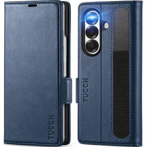 TUCCH Wallet Case Compatible with Galaxy Z Fold7 (8.0") 2025 Dark Blue, RFID Blocking | 4 Card Holder | Kickstand | Shockproof PC Shell | PU Leather | Magnetic Closure | Protective Flip Cover