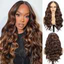 Aisaide Brown Highlight V Part Wig Body Wave For Black Women 24Inch Glueless Full Head Clip In Half Wig V Shape No Leave Out Wear and Go Highlighted Body Brown Wig for Women
