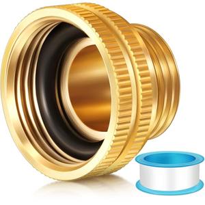 Dreyoo 1 Pack Solid Brass Garden Hose Adapter, 3/ 4'' GHT Garden Male x 1'' NPT Female Connector, 1 Inch Male Hose Thread to 1.3 Inch Pipe Fittings Thread, with Rubber Gasket