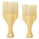 2-Piece Bamboo Afro Hair Pick Comb Set, Bamboo Comb Set for Afro Hair 9 Teeth Wooden Hairs Picks for Women Men Hairs Styling Tool for Thick Curly & Beard