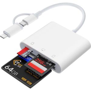 Lightning and USB C SD Card Reader for iPhone iPad Mac Android Phone Laptop, 3 in 2 Memory Card Reader Supports Compact Flash SD Micro SD CF Card, Digital Camera Adapter Plug and Play