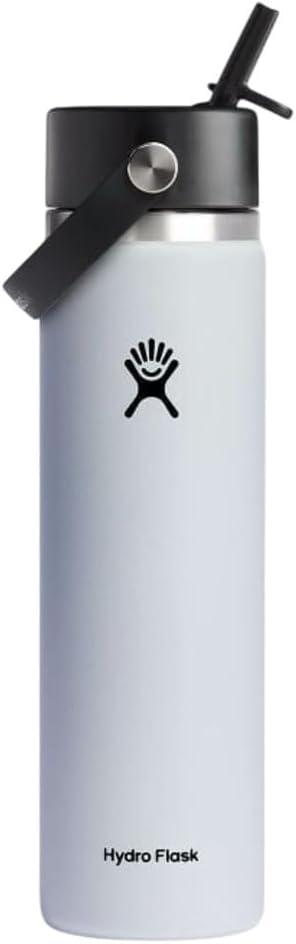 HYDRO FLASK Wide Mouth vacuum insulated stainless steel water bottle with leakproof closeable straw lid for cold water drinks, sports, travel, car and school (White)