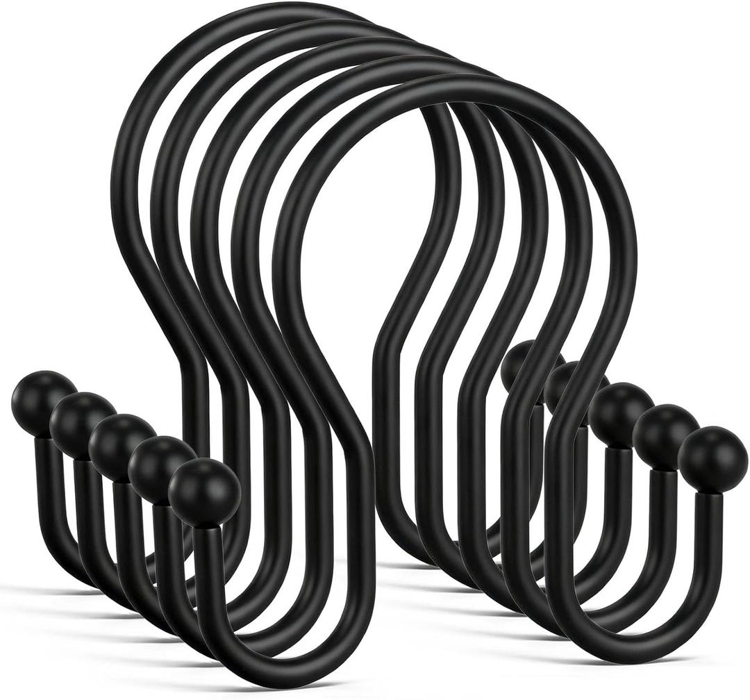 Goowin Shower Curtain Hooks, 12 Pcs Shower Curtain Rings, Stainless Steel Shower Curtain Hangers, Black Shower Curtain Hooks Rings Rust Proof, Minimalist Shower Hooks for Shower Curtain, Black