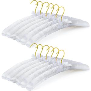 12 Pack Satin Padded Clothes Hangers, 17 Inch Large White Anti Slip Fabric Coat Hangers for Women Clothing, Dresses, Sweaters, Wedding Gown