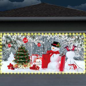Newwiee Christmas Garage Door Decorations Garage Door Banner with LED Light String 6.07 x 13.12ft Large Garage Door Cover Christmas Backdrop Decoration for Xmas Holiday Winter Party (Snowman)