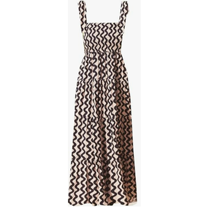 GOLDSTITCH Women's Summer Boho Spaghetti Strap Ruffle A Line Beach Long Maxi Dress (Large, Wavy Black)