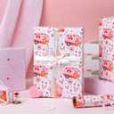 3 x MAYPLUSS Valentines Day Wrapping Paper, Pink Heart Wrap Paper Love Car House Gift Wrapping Roll for Girl Anniversaries Romantic Celebration, 17IN X 16.5FT