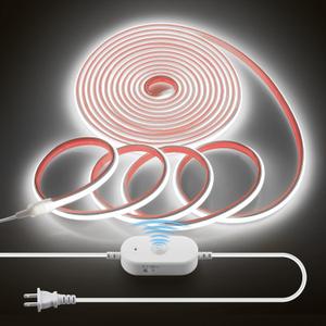 Waterproof Motion Sensor COB LED Light Strip 20FT Cold White 6000K AC 110V 288LEDs/M Super Bright Time-Delay Adjustable Flexible Plug In Motion Activated Led Strip Light for Cabinet Under Bedroom