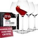 Gusto Nostro Crystal Glasses Set of 4, 22 Oz Long Stem Modern  Glasses for White and Red ,Safe, Fancy, Elegant, Large and Tall  Glass for Wedding Christmas Anniversary (Crystal Design 3)