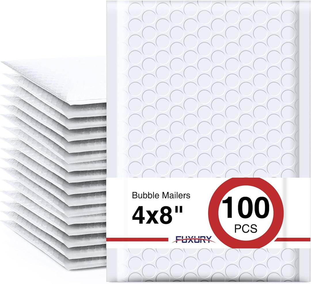 Fuxury 4x8 Bubble Mailers 100 Pack White Padded Envelopes Usable Size 4x7" Opaque Small Padd Mailer for Gifts Mailing Envelopes Bubble Padded, Envelope Small Business Shipping