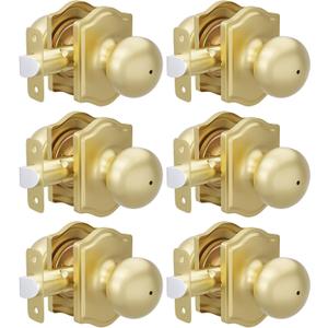 Goldenwarm 6 Pack Brushed Gold Privacy Door Knobs Interior for Bedroom & Bathroom, Classic Gold Interior Door Knobs