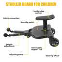 2026 New-Universal Stroller Board with Detachable Seat, 2in1 Sit and Stand Stroller Connectors for Most Strollers, Holds Children Up to 55 LBs Stroller Standing Board(Black)