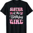 Sister of The Birthday Girl Family Pink Coquette Bow T-Shirt, Medium