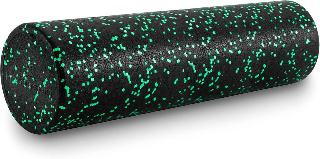 ProsourceFit High Density Foam Rollers 24 - inches long, Firm Full Body Athletic Massage Tool for Back Stretching, Yoga, Pilates, Post Workout Muscle Recuperation, Black/Green