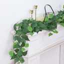 Dremisland 2 Strands Artificial Scindaps Vines Garland 6.7ft Fake Vines Ivy Garland Silk Green Leaves Faux Hanging Plants Greenery Decoration for Bedroom Wall Patio Party Wedding Decor (Ivy, 2PCS)
