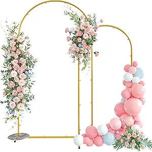 Snughome Arch Backdrop Stand, Set of 2 Metal Balloon Arch Stand (7.2FT+6FT), Gold Wedding Arch Frame for Party, Baby Shower, Holiday, Ideal for Balloon Flower
