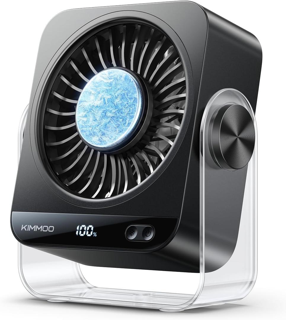 KIMMOO USB Desk Fan for Bedroom, 199 Speeds Turbo Airflow, Portable Fan with Ice Cooling, Digital Display Quiet Table Fan, 270 Rotating Small Rechargeable Battery Desktop Fans for Home Office (Black)