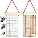 DoubleFill 2 Pack Wooden Hummingbird Nesting Material Alpaca Fiber Bird Nesting Material Holders Refillable Rustic Hanging Helper Cage Wild Birds House for Outdoor Garden Cotton Not Include