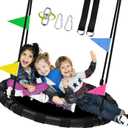 48 Inch Saucer Swing for Kids & Adults, 900lbs Weight Capacity Heavy Duty Tree Swing Sets for Backyard with 2 Hanging Straps, Adjustable Ropes & Center Swivel Spinner, Gifts for Family, Black