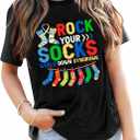 Down Syndrome Awareness Shirts for Women World Down Syndrome Day Short Sleeve T Shirt Syndrome Support Tee Top (Black, XL)