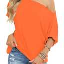 Eniloyal Off The Shoulder Tops for Women Short Sleeve Trendy T Shirts Loose Batwing Summer Going Out Oversized Blouse Tunic Orange, L