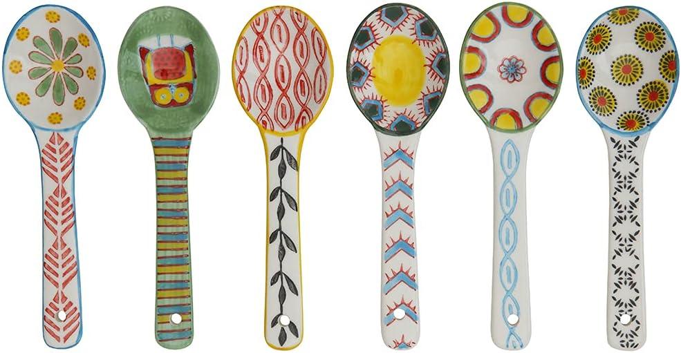 Ceramic Coffee Spoons Set of 6  Multipurpose Teaspoons for Espresso/Tea/Dessert | Assorted Bright Colors, Lead-Free | Dishwasher/Microwave Safe | Cute Decorative Spoons for Kitchen & Gifts (5.25")