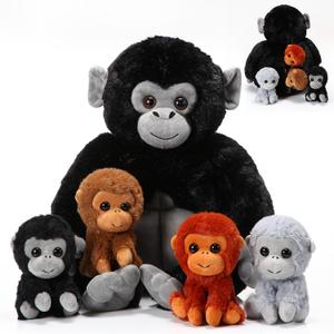 Lenwen 5 Plush Gorilla Orangutan Stuffed Animals Set 14 Inch Large Mommy Gorilla with 4 Baby Plush Toy Christmas Zippered Monkey Stuffed Gift for Forest Birthday Party Favor(Classic Color)