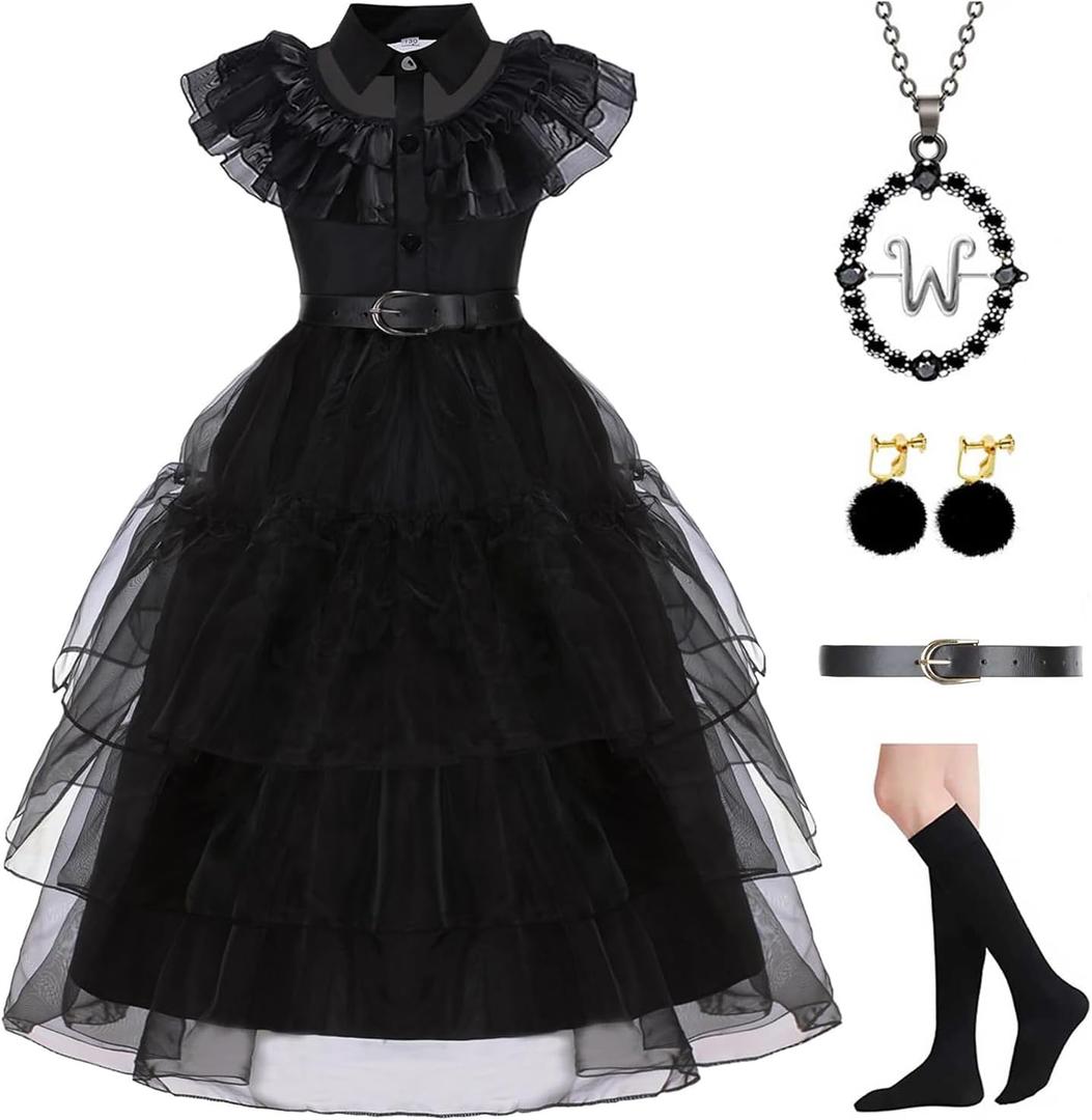 YUEGOO Black Costume Dress for Girls Halloween Costumes Cosplay Party Dress with Accessories 3-12Y (6-7 Years)
