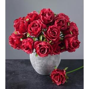 Ivydale 18pcs Red Roses Artificial Flowers, Fake Roses Silk Flowers with Stems Realistic Bouquet for Wedding Party Home Decoration DIY Centerpiece Floral Romantic Gifts