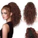 Stamped Glorious Ponytail Extension 18" Curly Wavy Pony Tail Claw Multi Layered Clip on Ponytail Extension Fluffy Natural Looking Synthetic Hair Piece for Women(Omber Almand Brown)